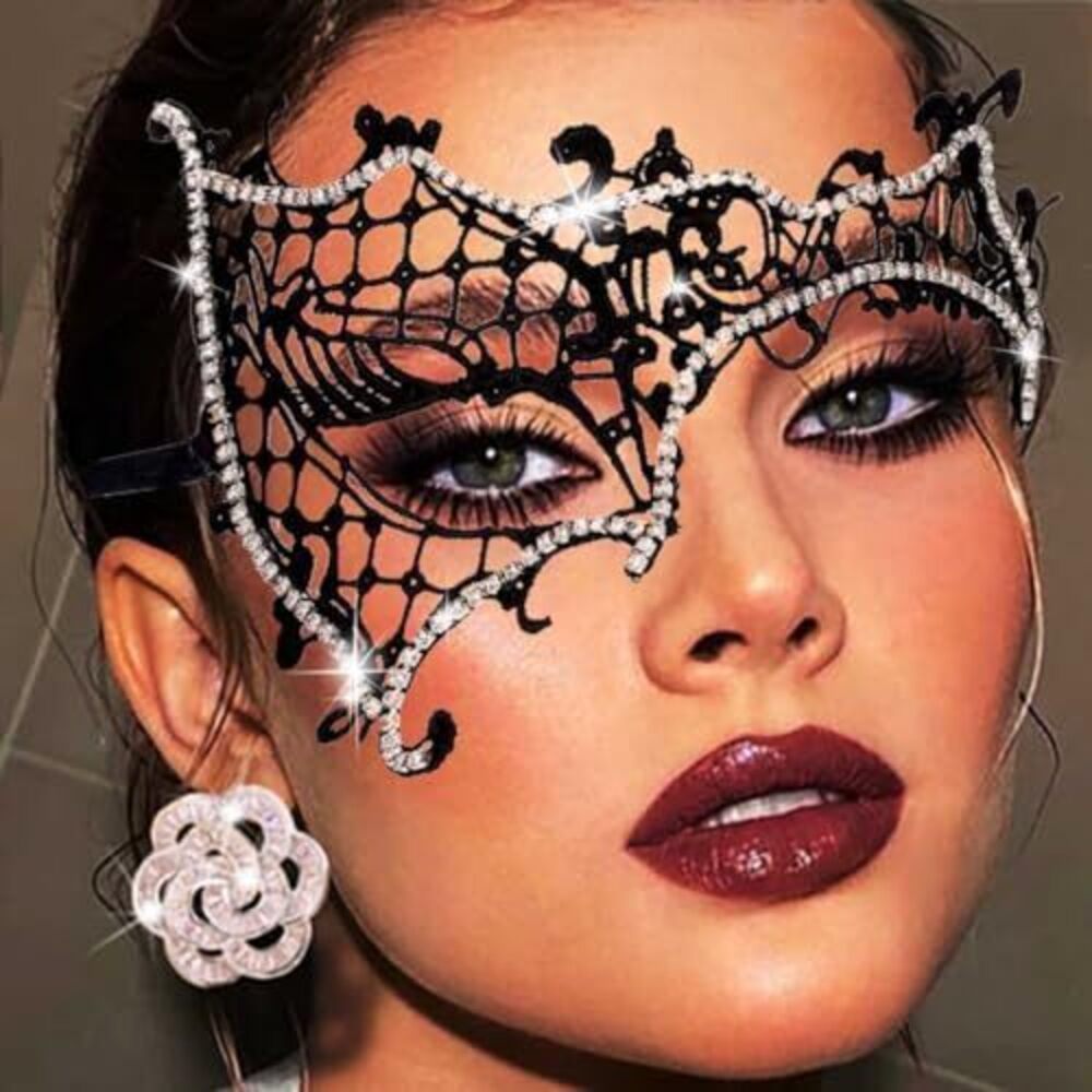 6480 Rhinestone Masquerade Lace Masks Lace Eye Mask Black Masquerade